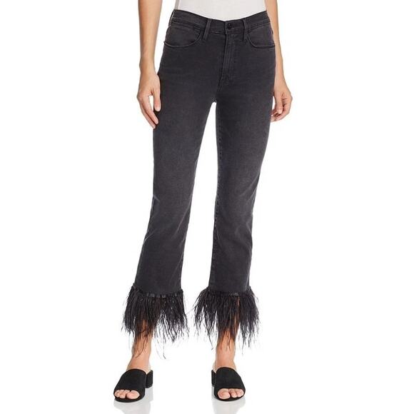 Frame Denim Le High Straight Feather Hem Cropped Jeans Ludlow Black 26 / 2 - Picture 1 of 11